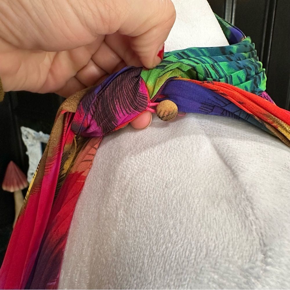 Oleg Cassini Multi‑Colored Tropical Pleated Dress • Size 12 • Vibrant Resort Vib - Picture 3 of 12